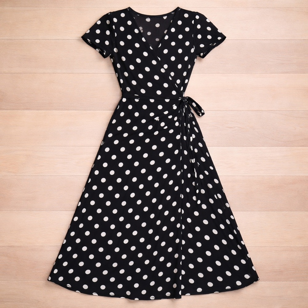 Boohoo Black and White Polka Dot Midi Dress - Picture 2 of 2